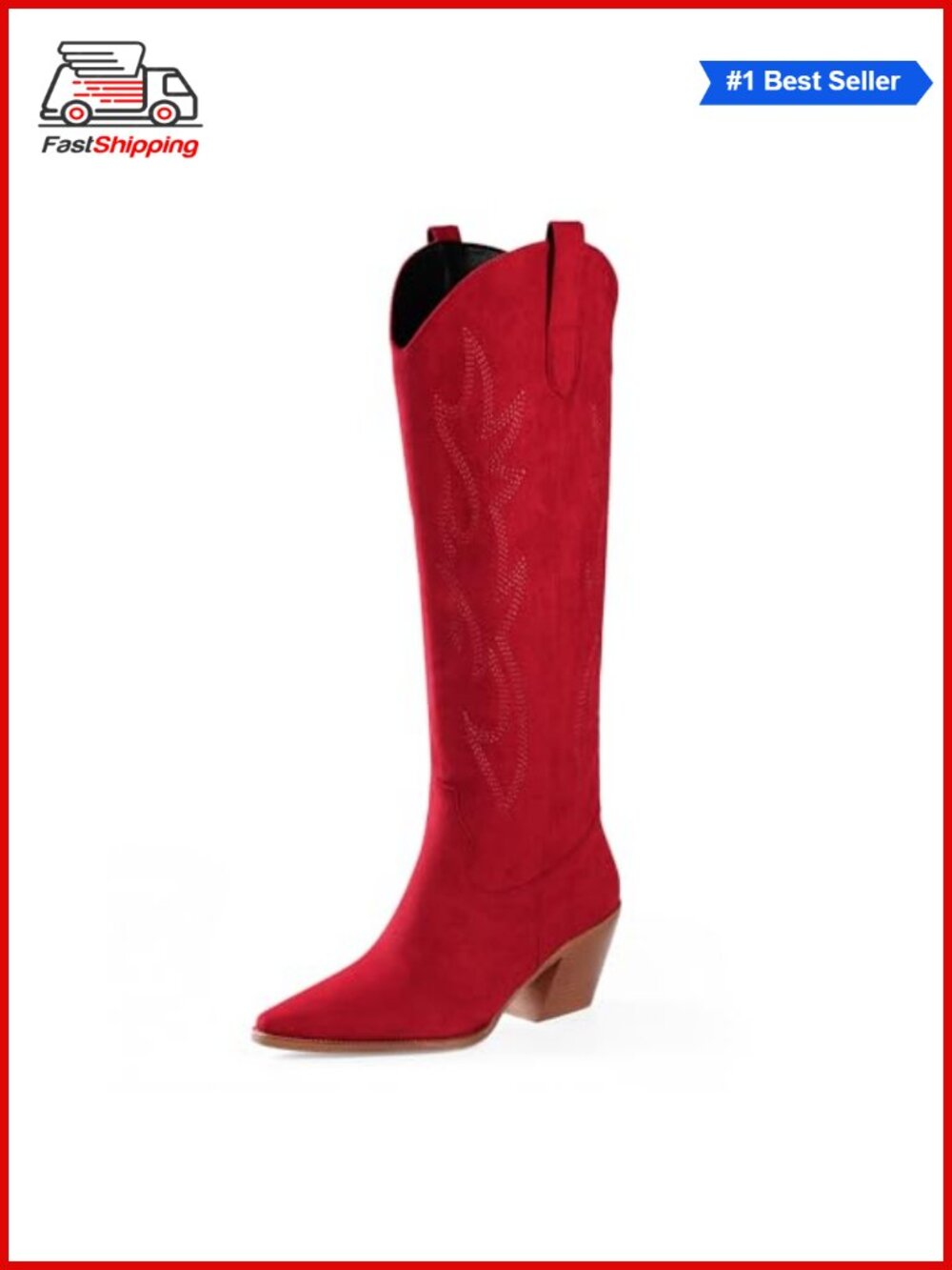 ✨iiimmu Cowgirl Boots Women Knee High Pointed Toe Block Heel Faux Suede